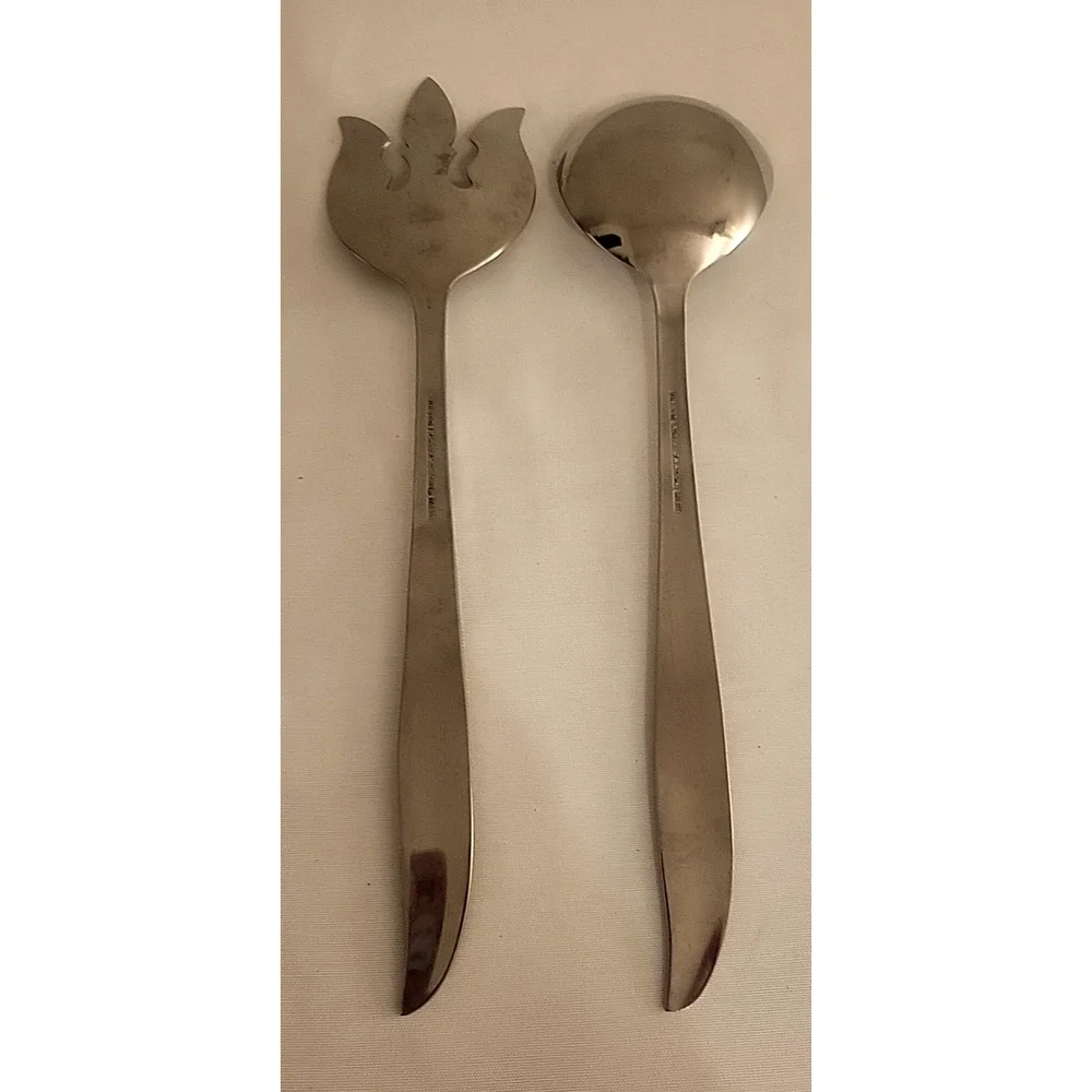 2 PCE VTG NASCO Stainless Starette MCM Banquet Serving Utensils Fork Spoon 11.5